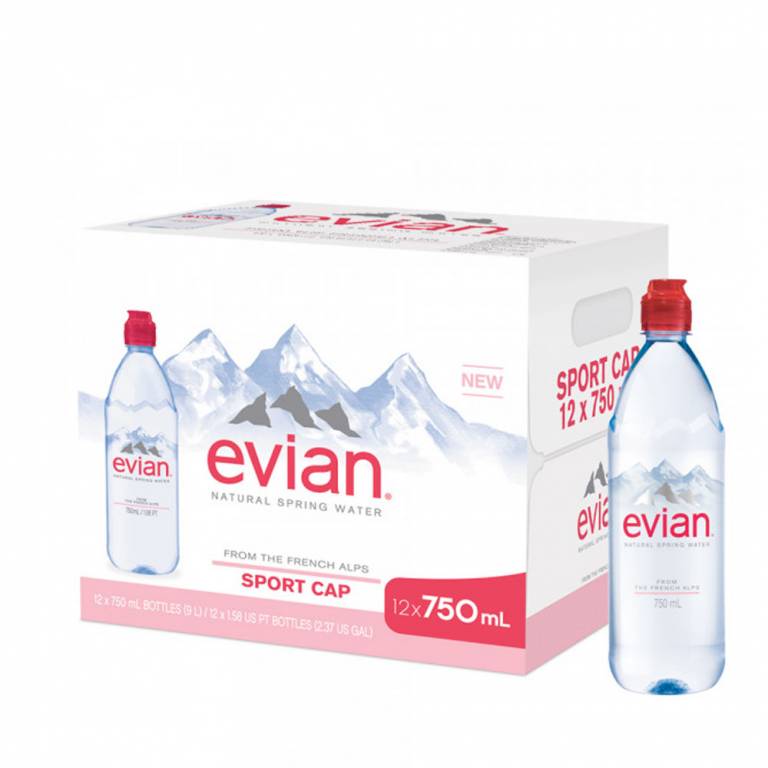 evian 750mL Natural Spring Still Water Sports Cap - Loads of Water